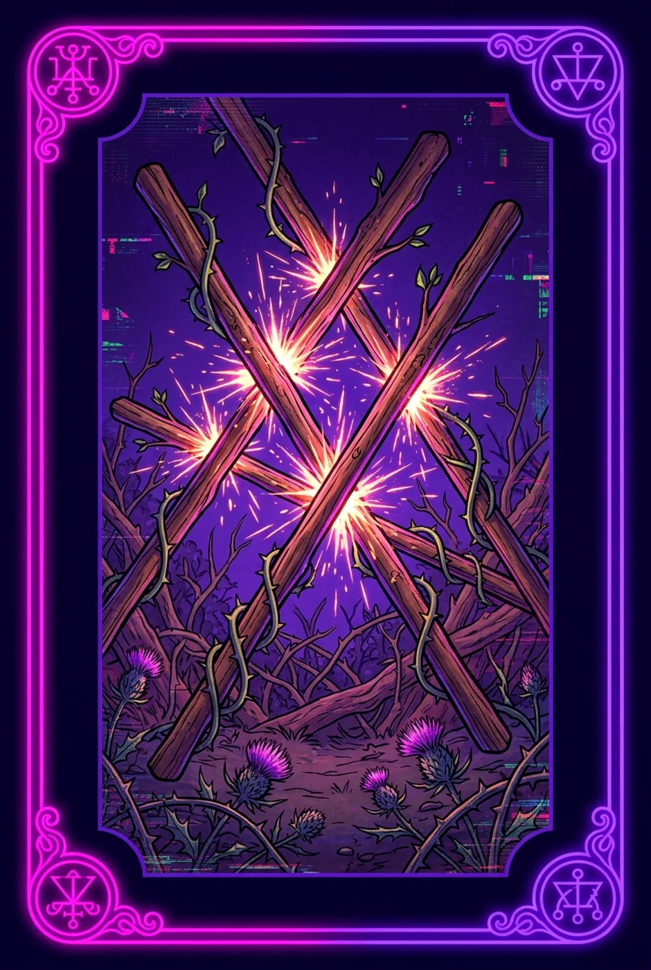 Five of Wands, upright, a Core tarot card