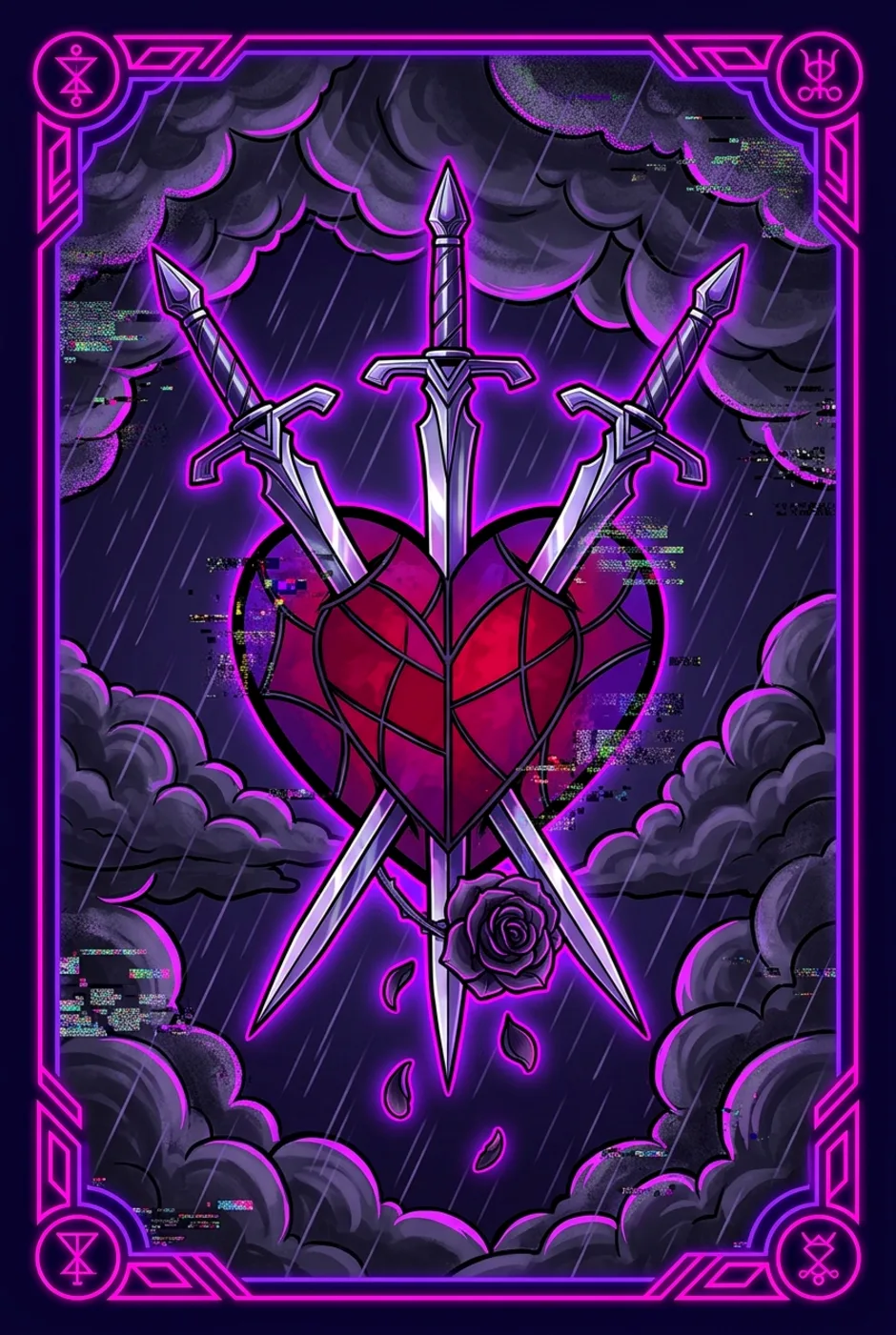 Three of Swords, upright, a Core tarot card