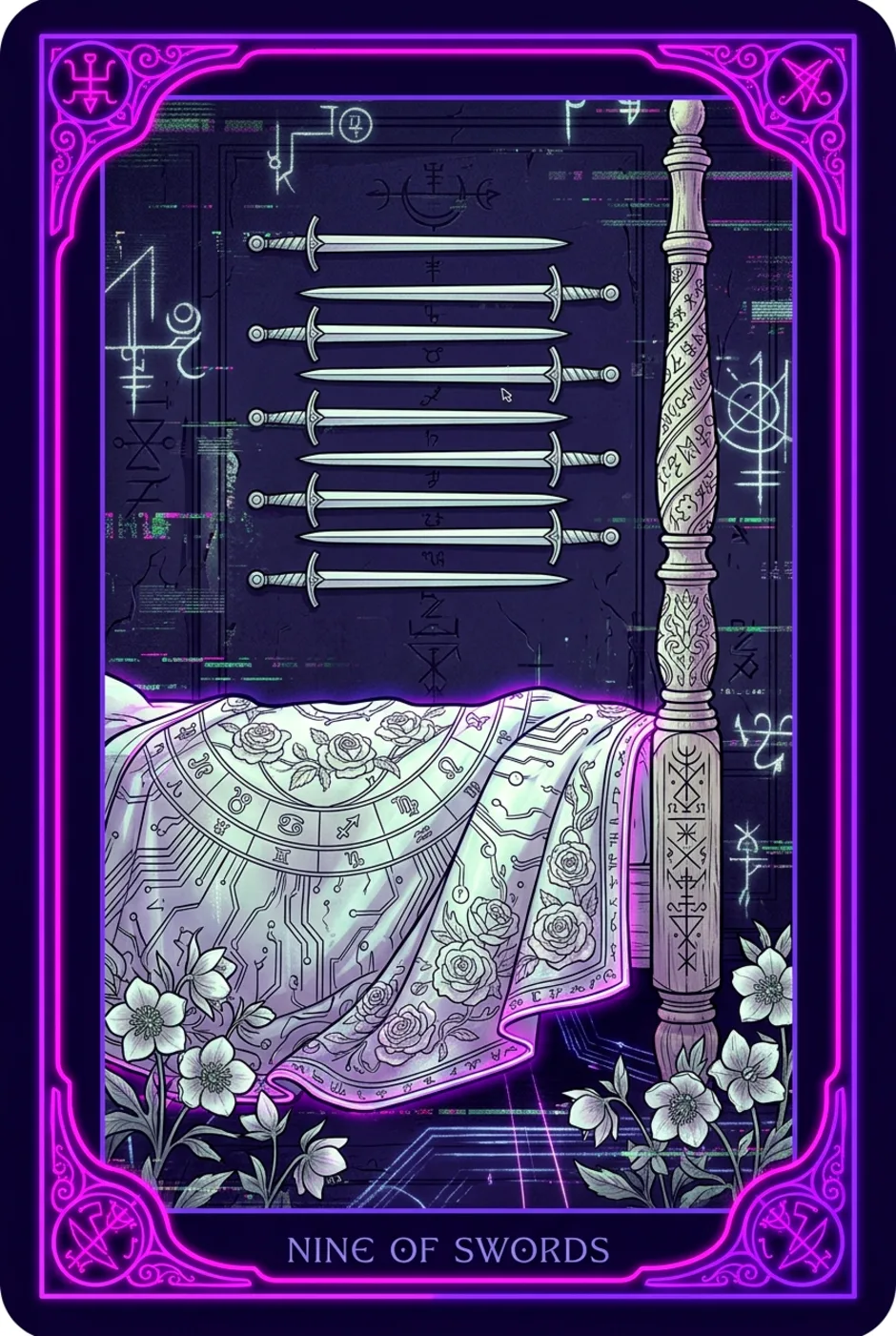 Nine of Swords, upright, a Core tarot card