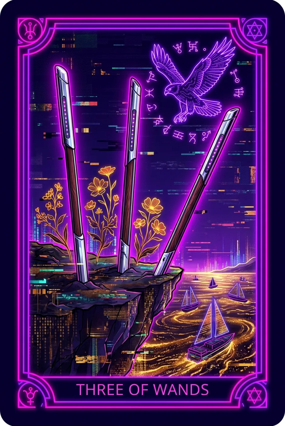 Three of Wands, reversed, a Core tarot card
