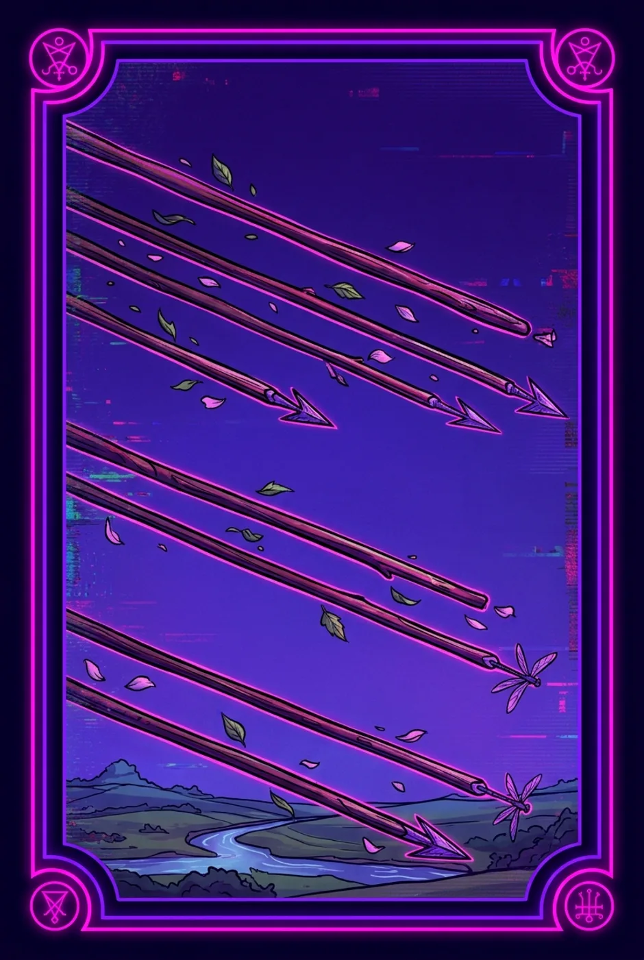 Eight of Wands, reversed, a Core tarot card