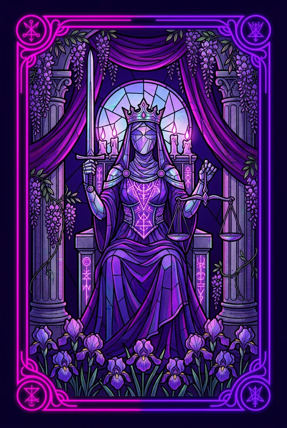 Justice, upright, a Core tarot card
