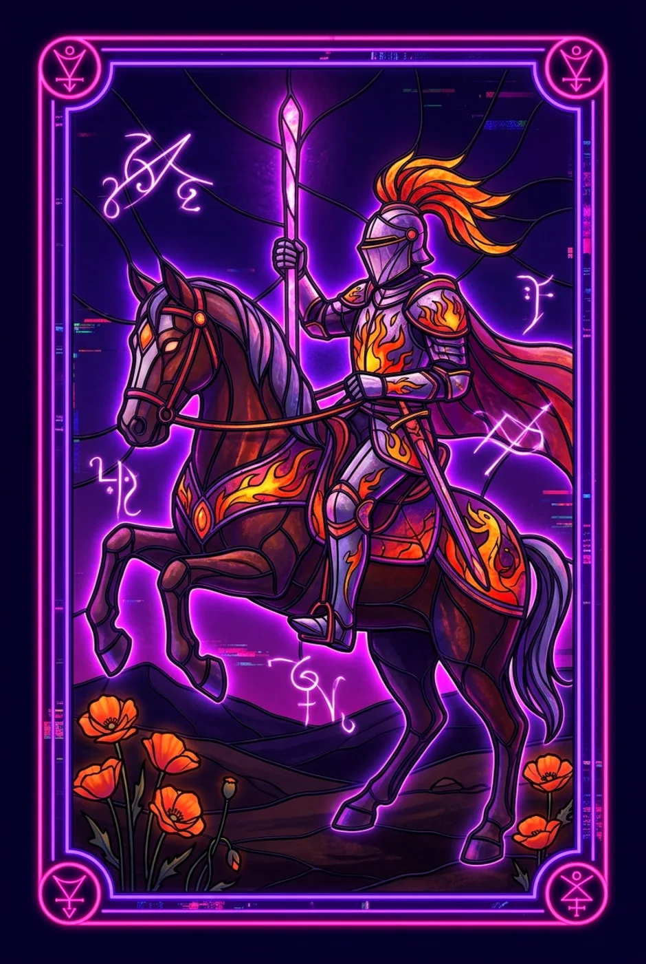 Knight of Wands, reversed, a Core tarot card