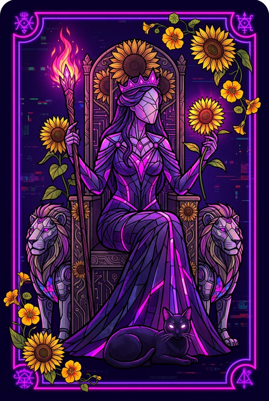 Queen of Wands, upright, a Core tarot card
