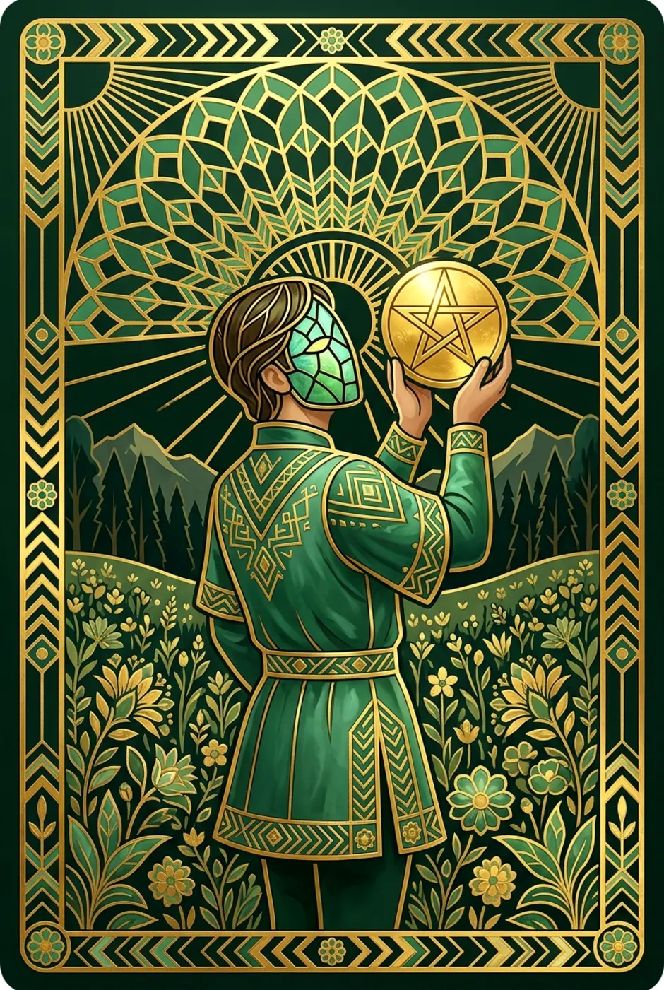 Page of Pentacles, upright, a Gilded tarot card