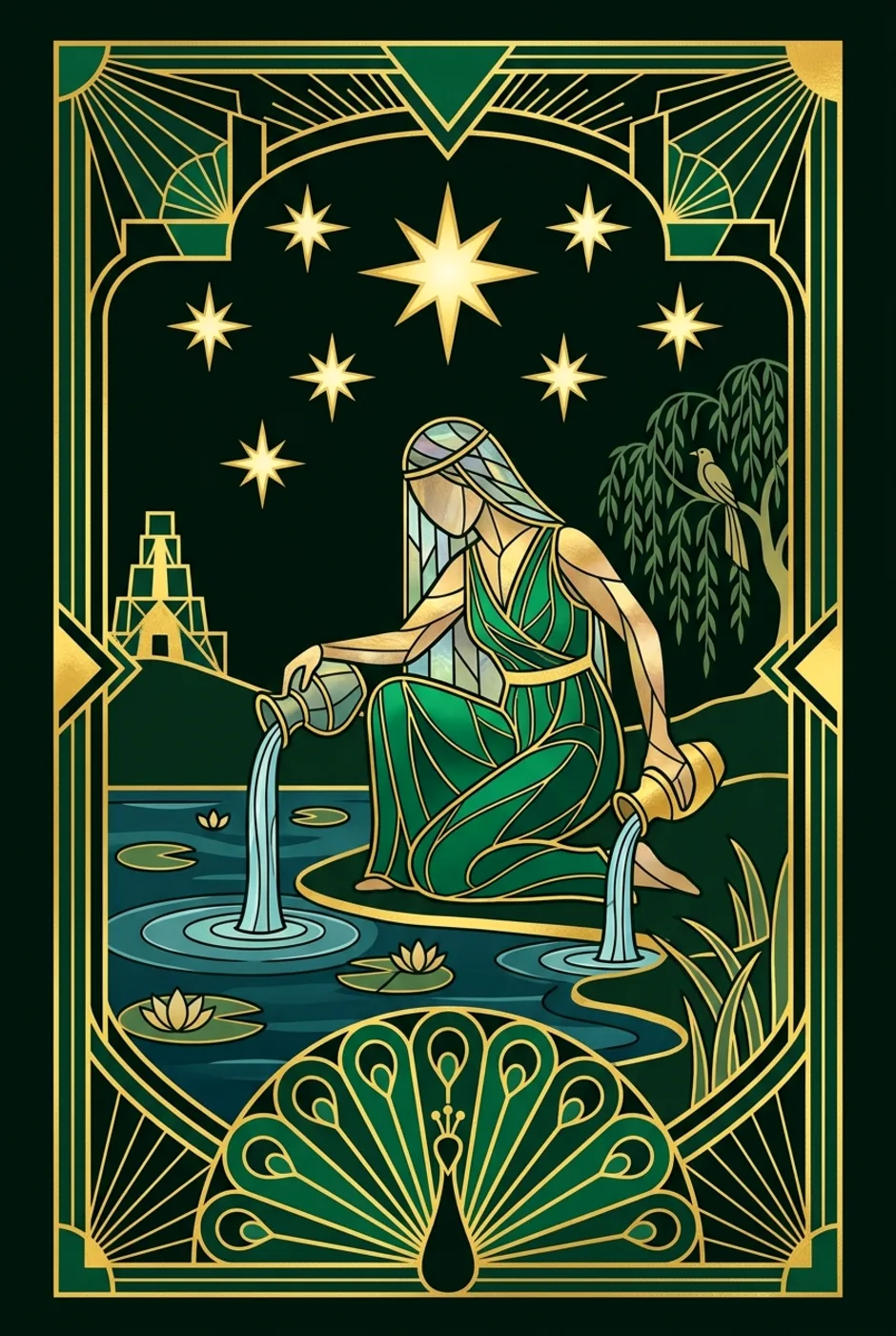 The Star, upright, a Gilded tarot card