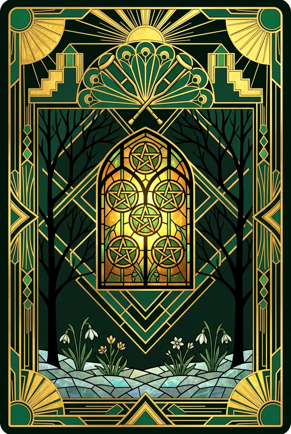 Five of Pentacles, reversed, a Gilded tarot card