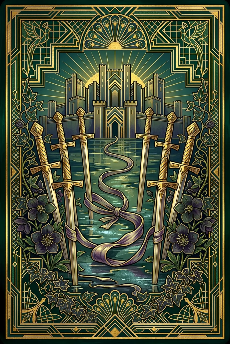 Eight of Swords, reversed, a Gilded tarot card