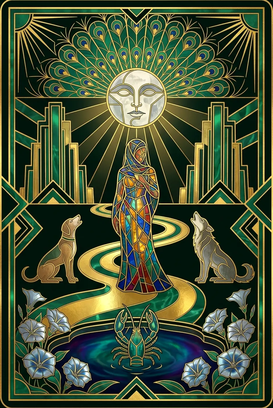 The Moon, upright, a Gilded tarot card