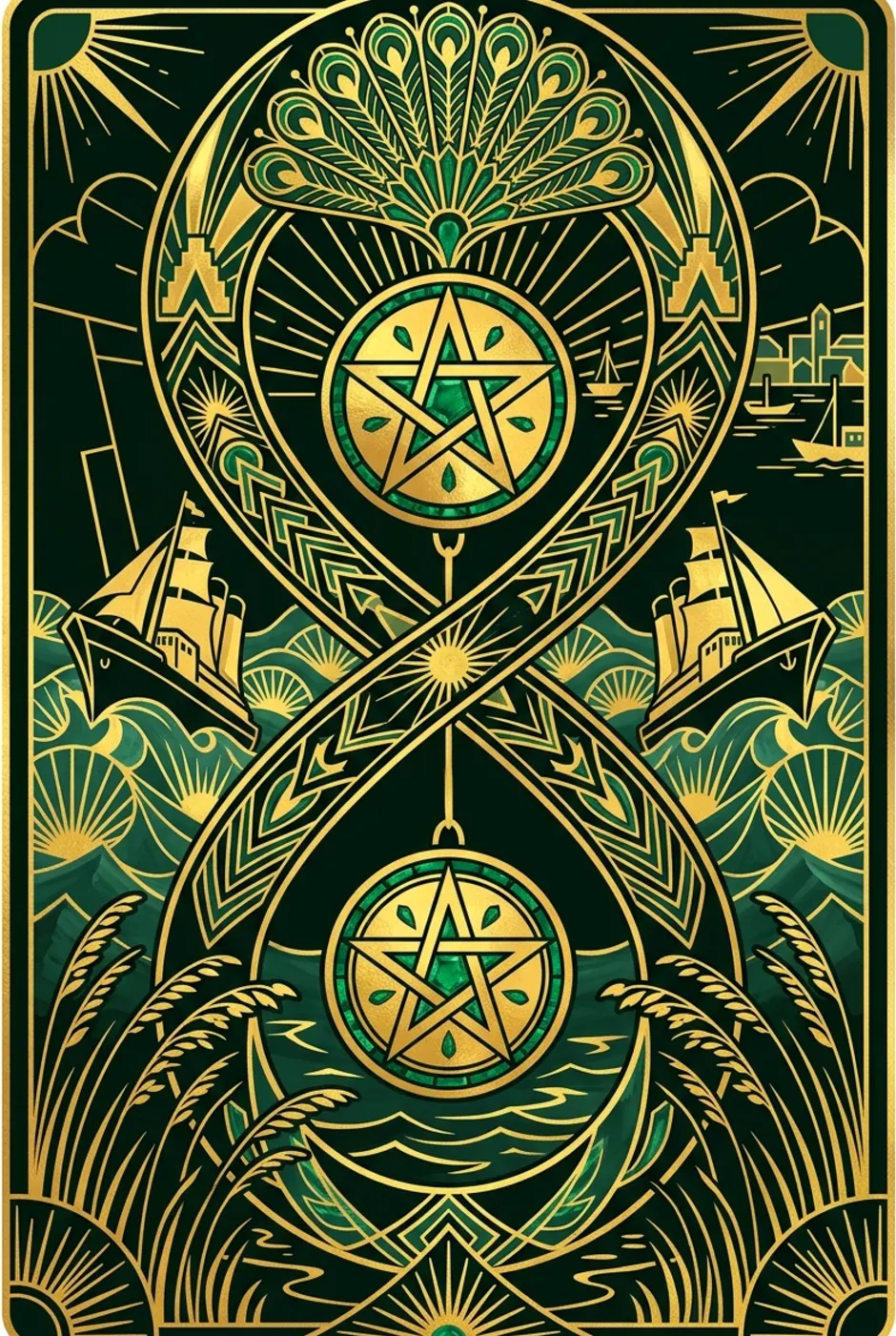 Two of Pentacles, upright, a Gilded tarot card