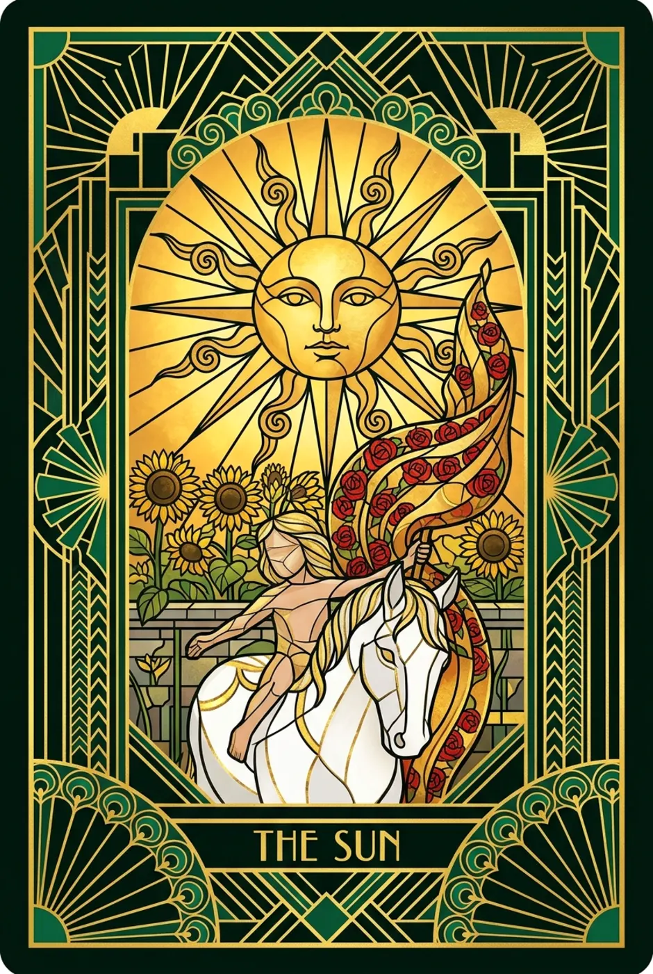 The Sun, reversed, a Gilded tarot card