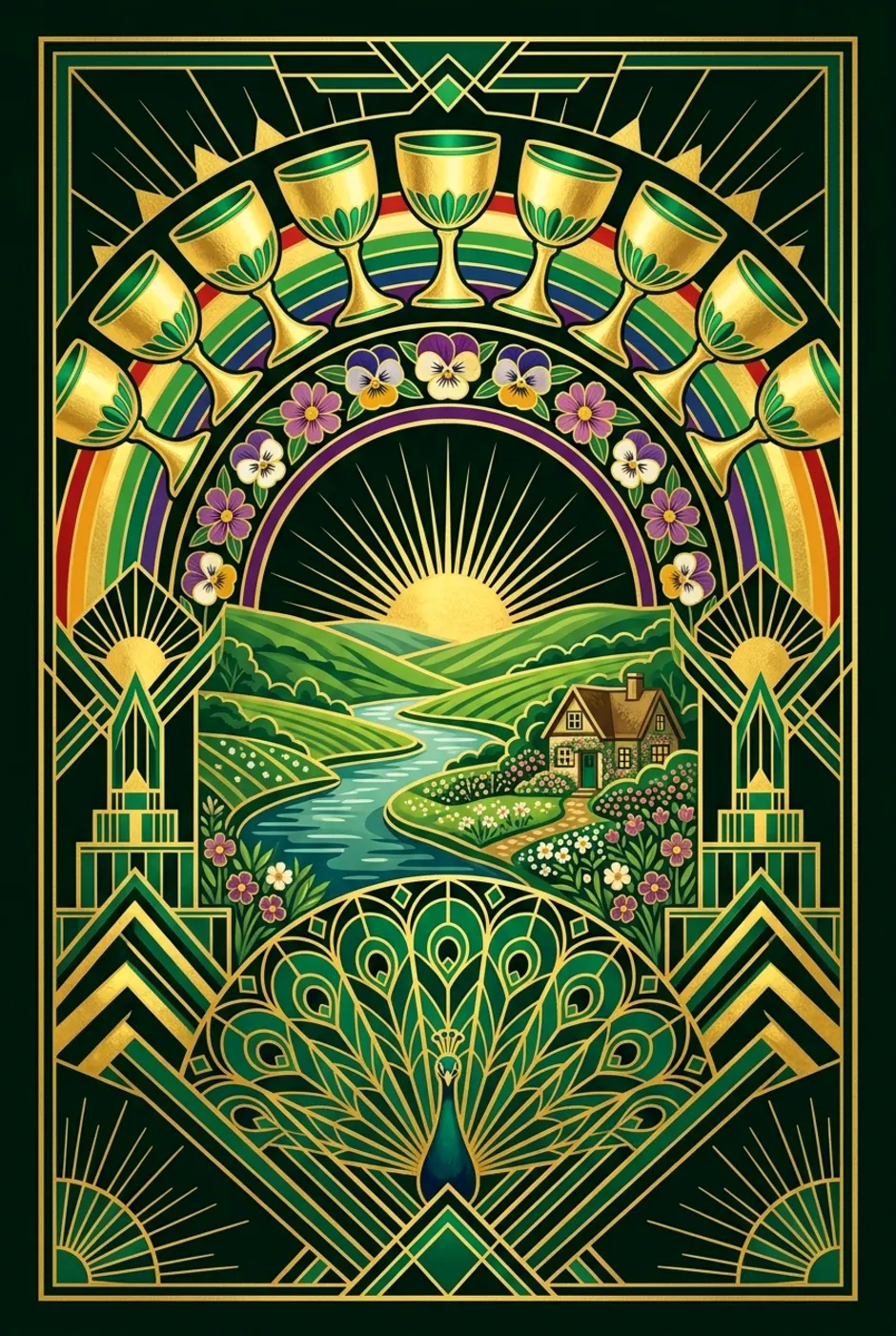 Ten of Cups, reversed, a Gilded tarot card