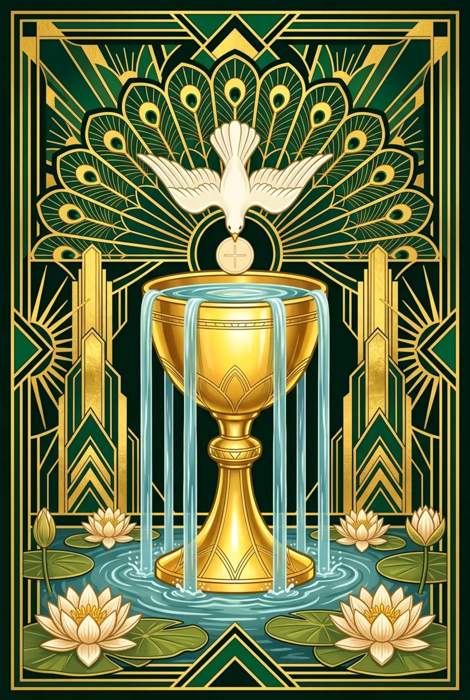 Ace of Cups, reversed, a Gilded tarot card