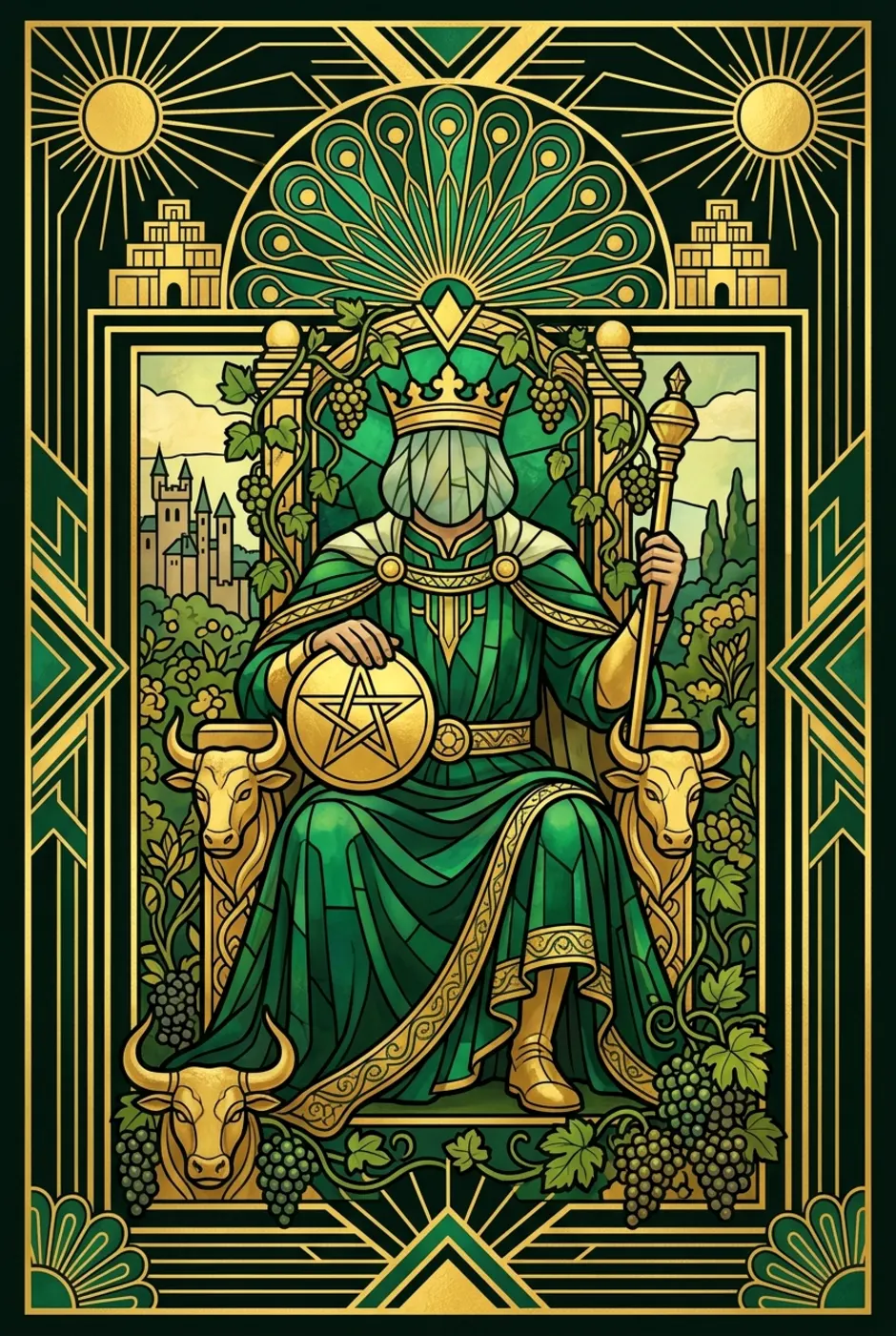 King of Pentacles, reversed, a Gilded tarot card