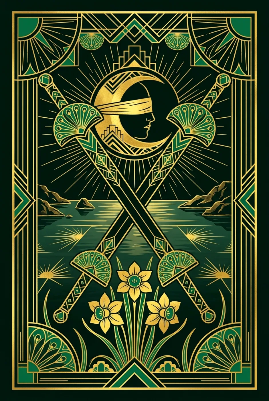 Two of Swords, upright, a Gilded tarot card