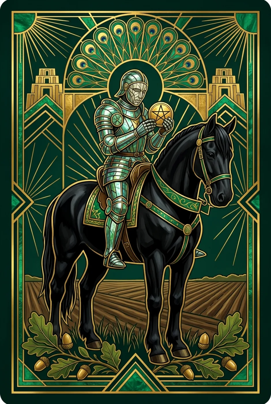 Knight of Pentacles, reversed, a Gilded tarot card