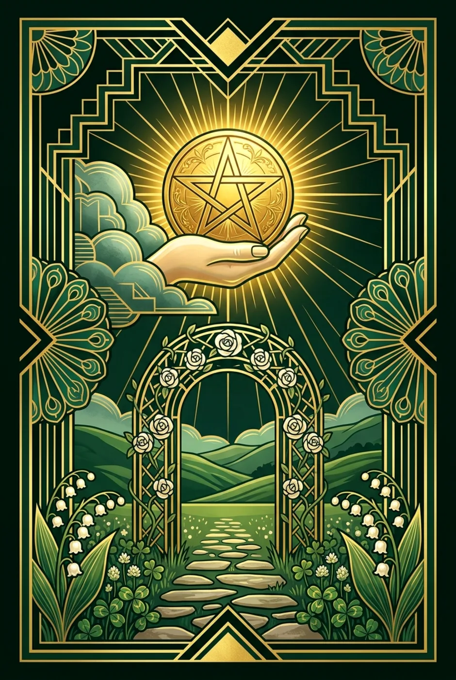 Ace of Pentacles, upright, a Gilded tarot card