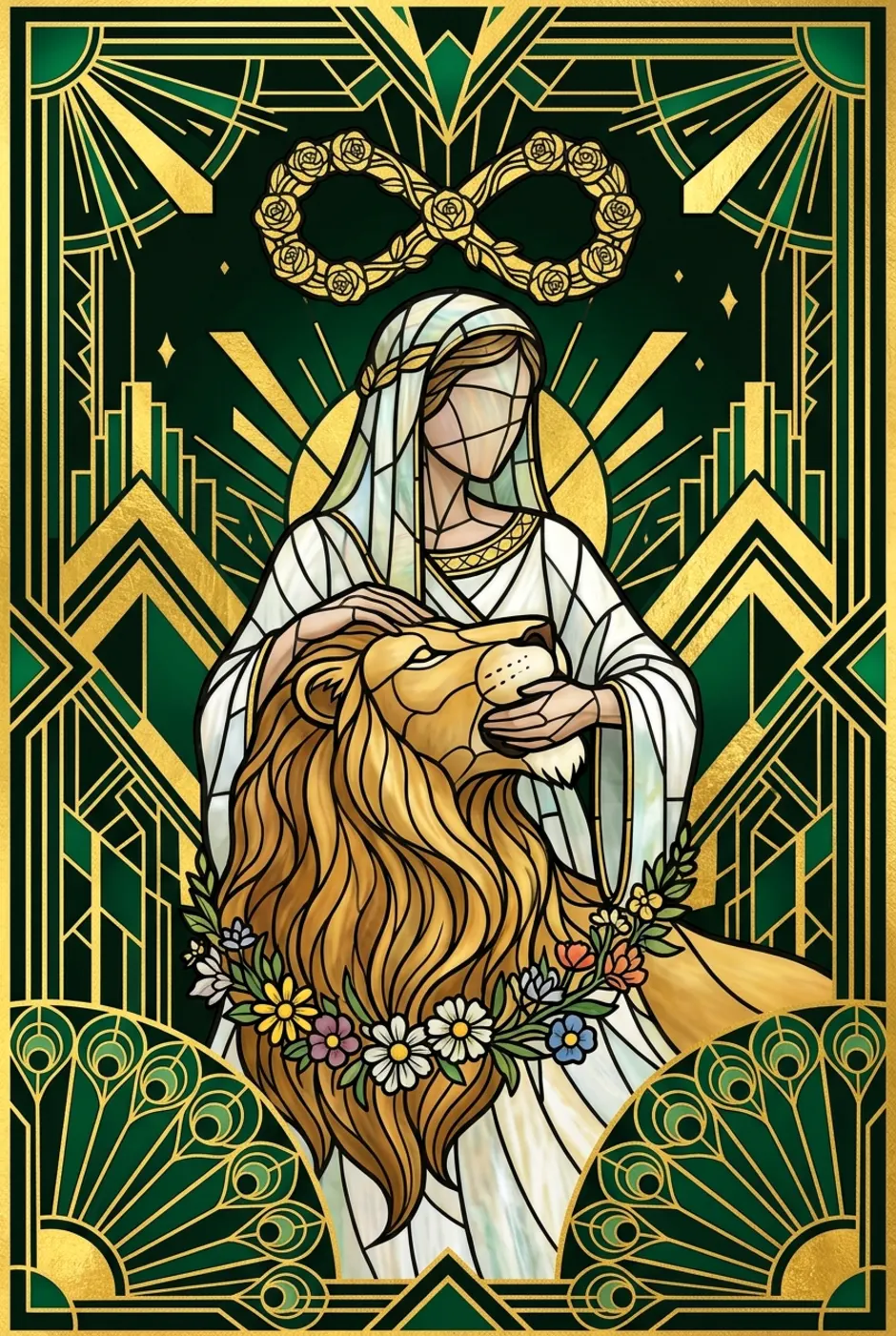 Strength, upright, a Gilded tarot card