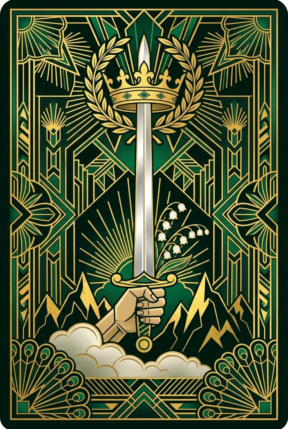 Ace of Swords, upright, a Gilded tarot card