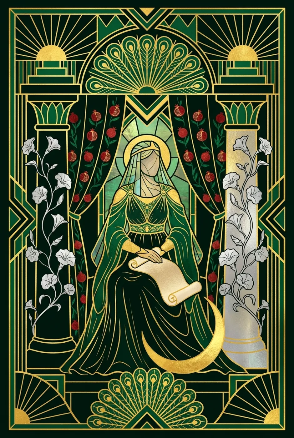 The High Priestess, reversed, a Gilded tarot card