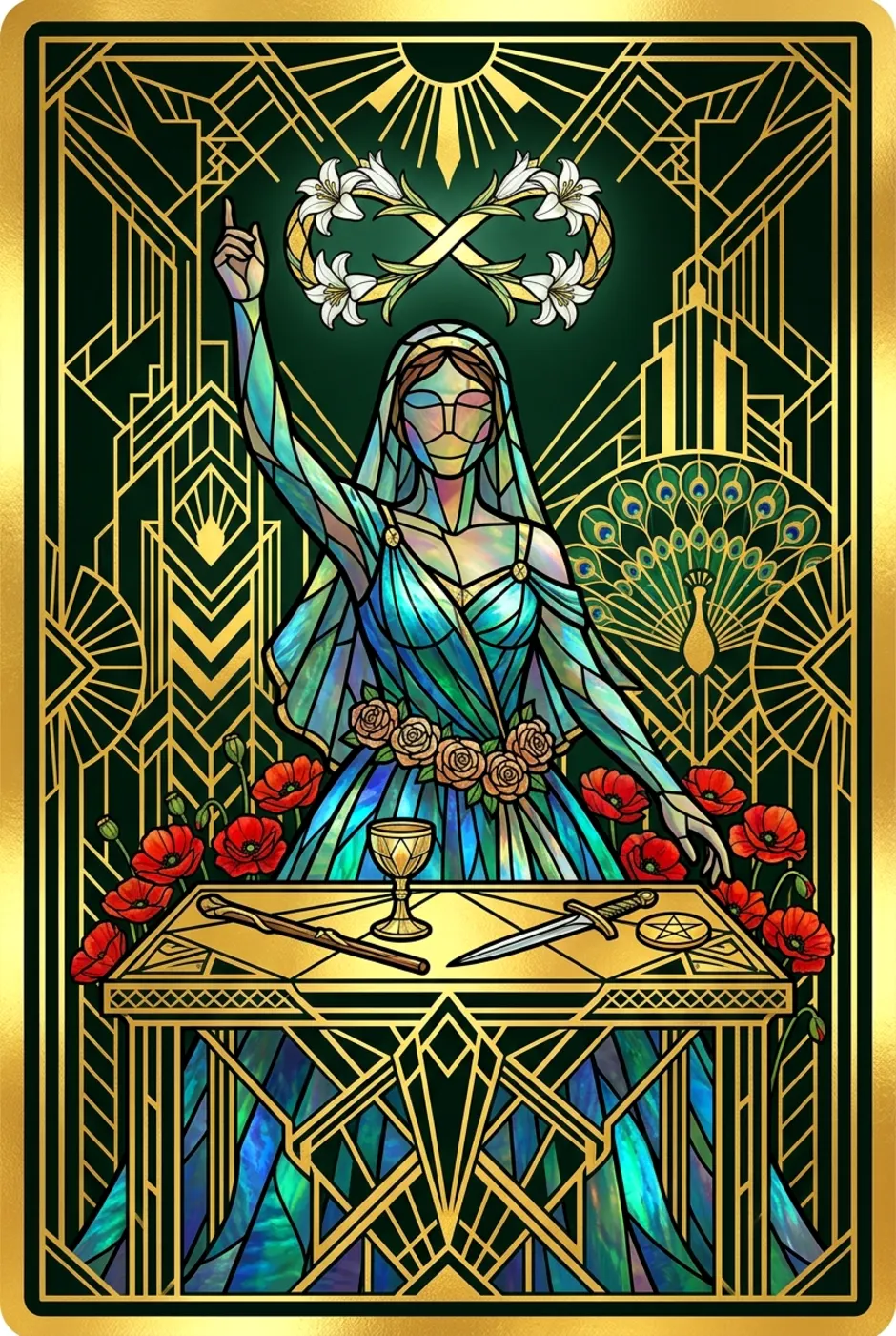 The Magician, upright, a Gilded tarot card
