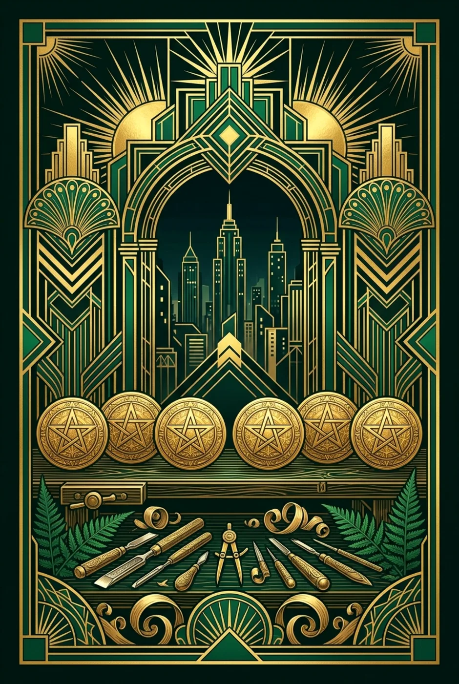 Eight of Pentacles, reversed, a Gilded tarot card