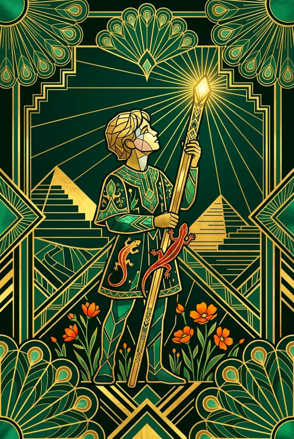 Page of Wands, reversed, a Gilded tarot card