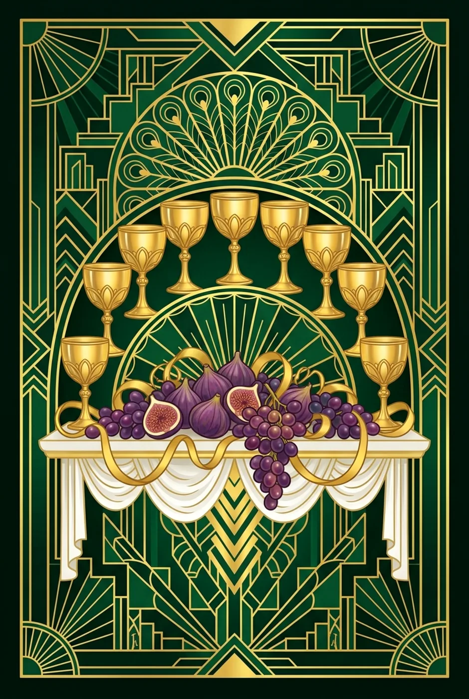 Nine of Cups, upright, a Gilded tarot card