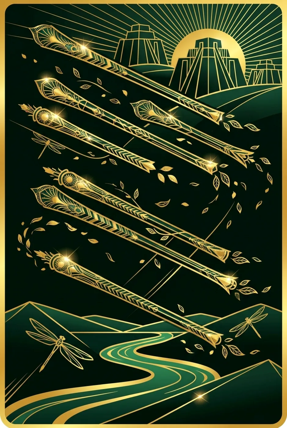 Eight of Wands, reversed, a Gilded tarot card