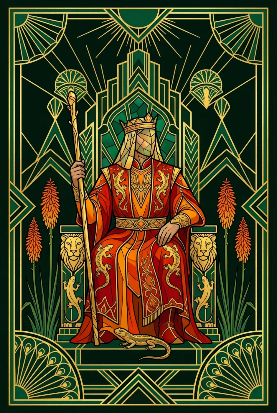 King of Wands, upright, a Gilded tarot card
