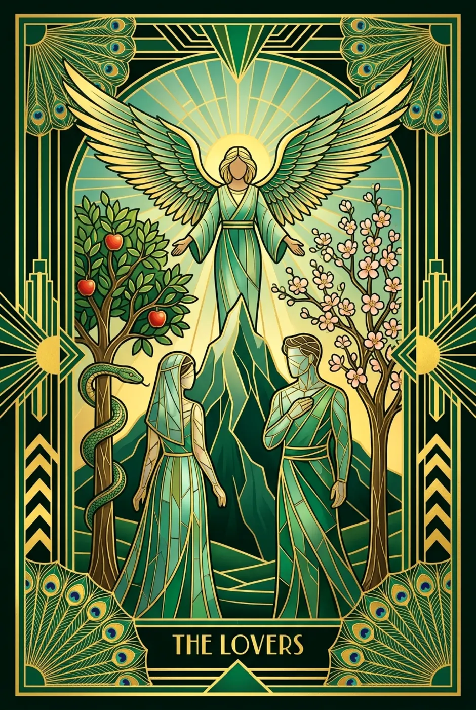 The Lovers, upright, a Gilded tarot card