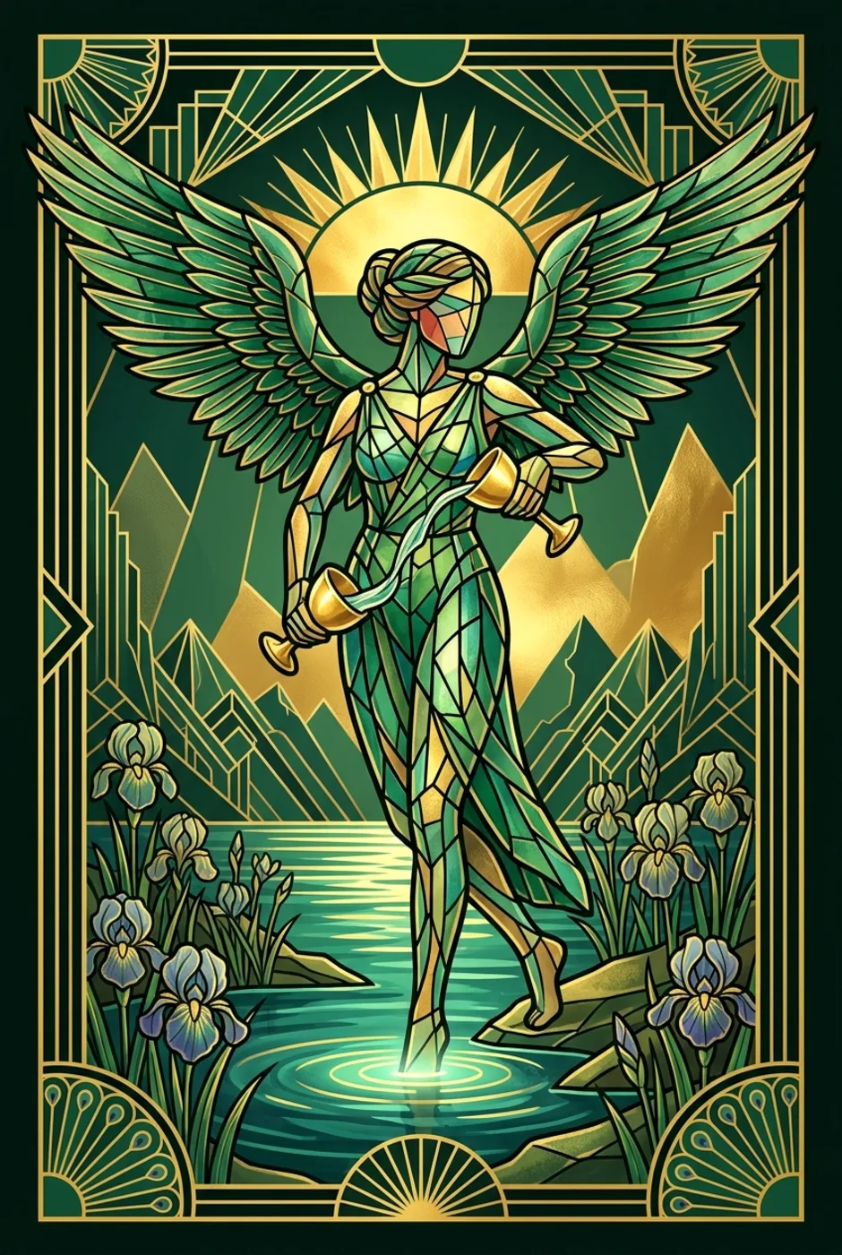 Temperance, reversed, a Gilded tarot card