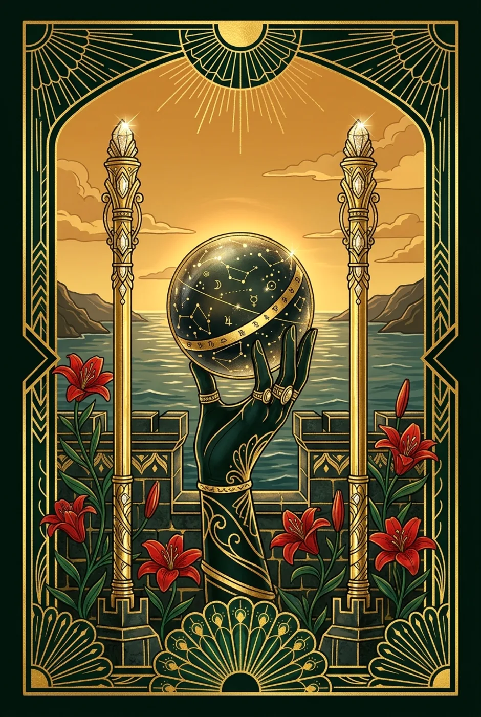 Two of Wands, reversed, a Gilded tarot card