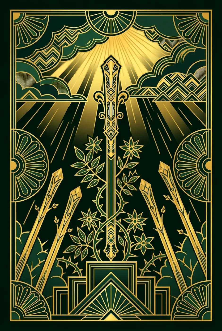 Seven of Wands, reversed, a Gilded tarot card