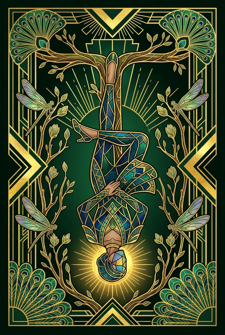 The Hanged Man, upright, a Gilded tarot card
