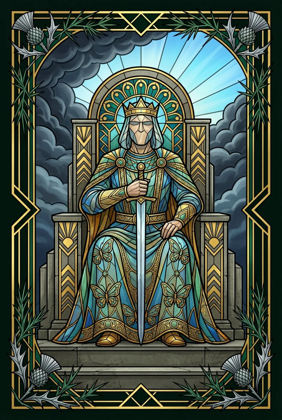 King of Swords, upright, a Gilded tarot card