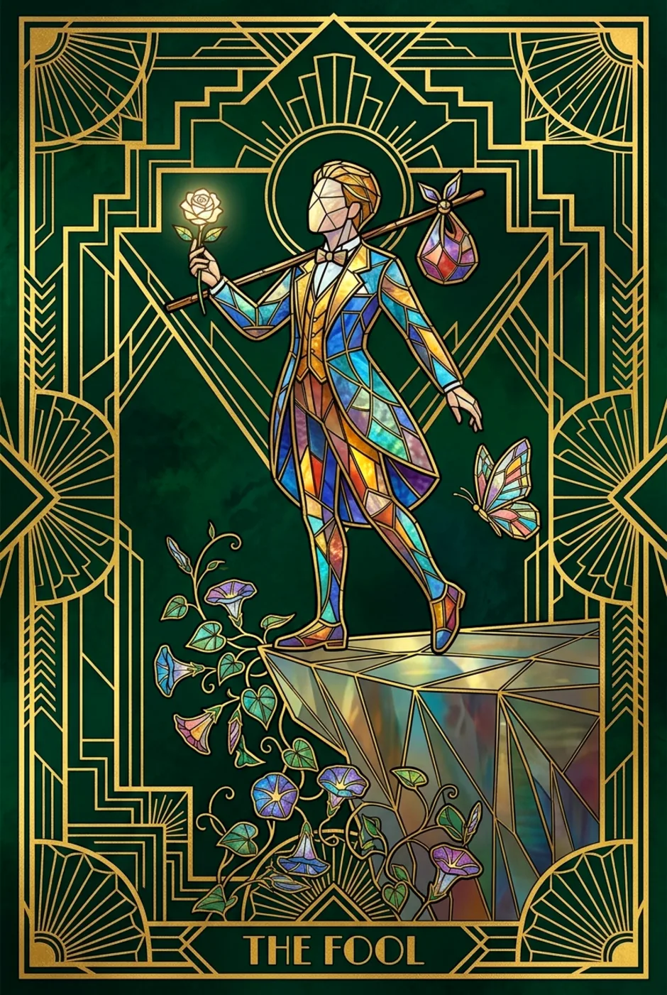 The Fool, upright, a Gilded tarot card