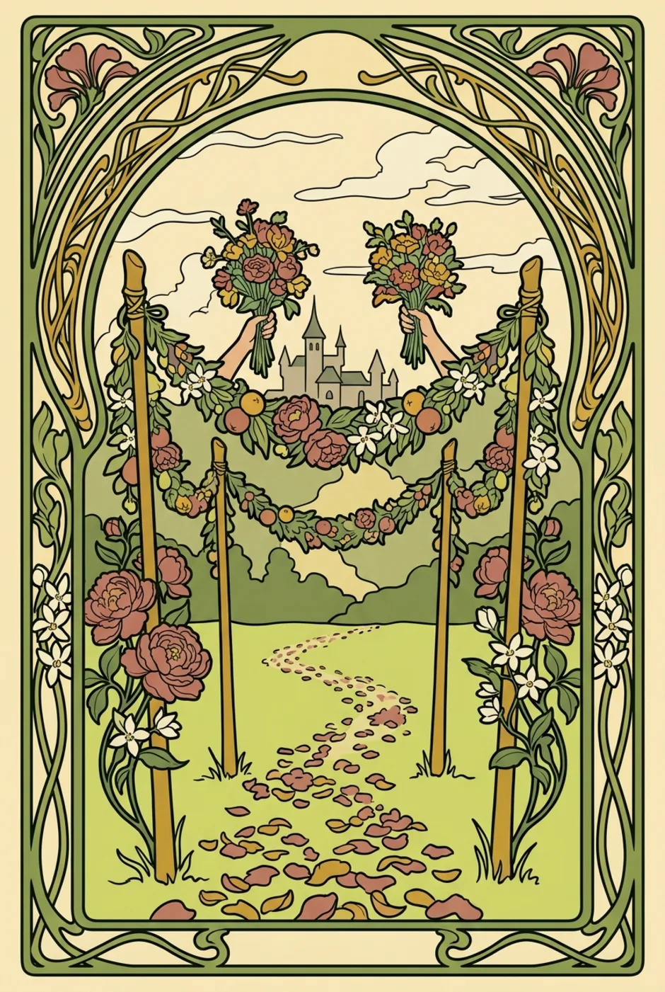 Four of Wands, upright, a L'Heure Verte tarot card