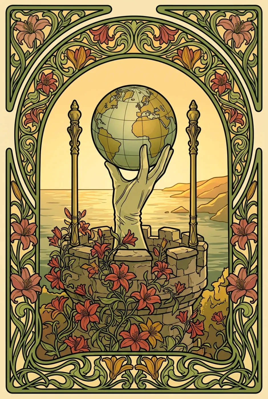 Two of Wands, reversed, a L'Heure Verte tarot card