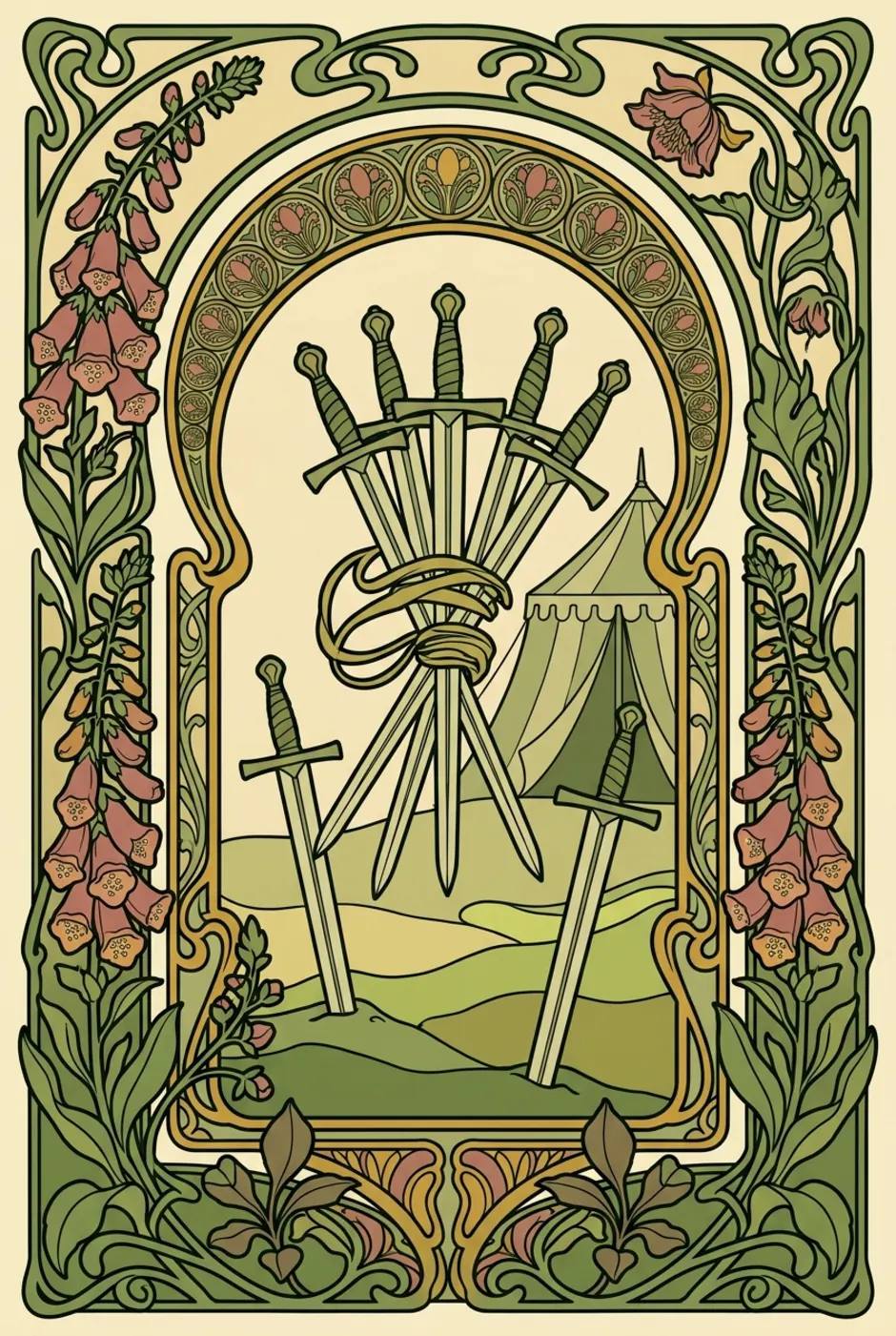 Seven of Swords, upright, a L'Heure Verte tarot card
