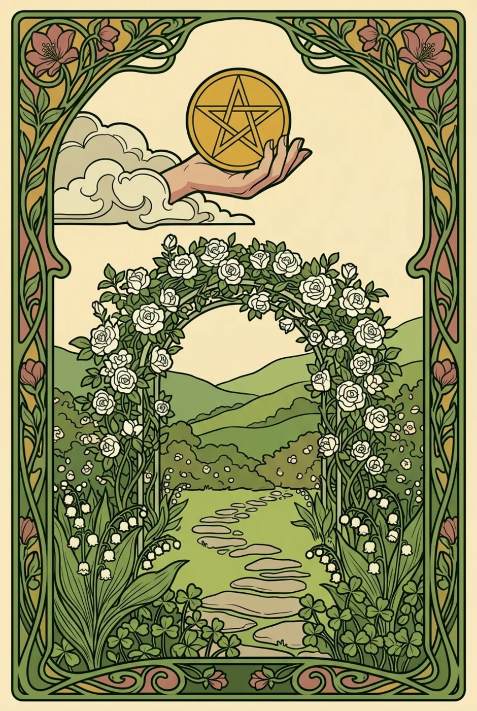 Ace of Pentacles, upright, a L'Heure Verte tarot card