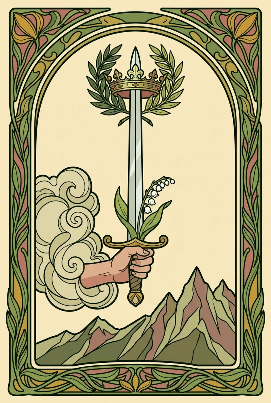Ace of Swords, reversed, a L'Heure Verte tarot card