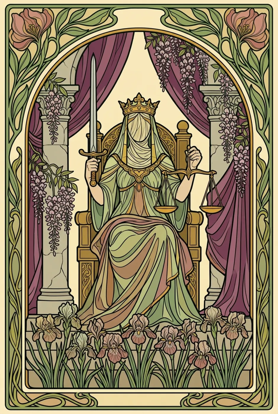 Justice, reversed, a L'Heure Verte tarot card