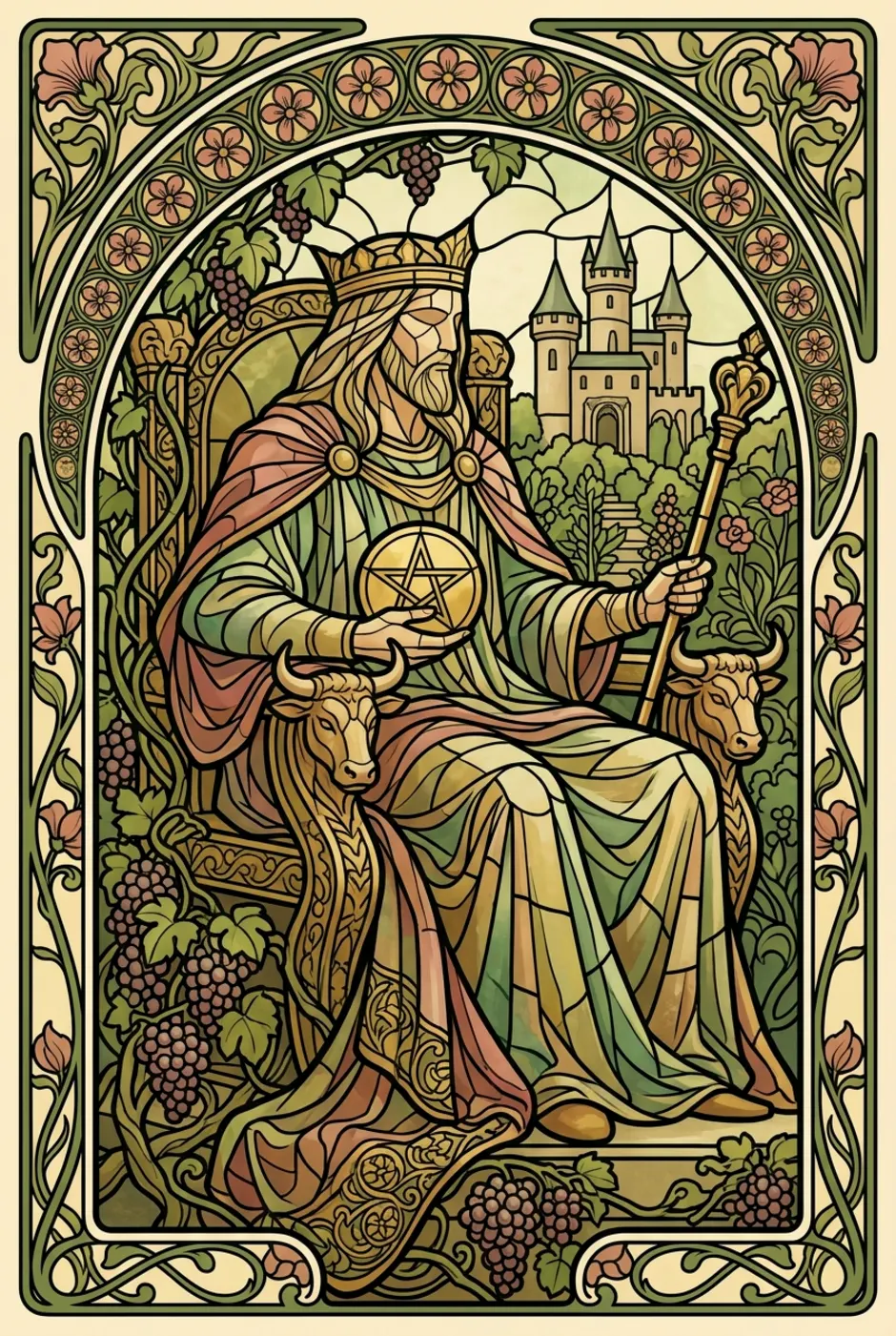 King of Pentacles, upright, a L'Heure Verte tarot card