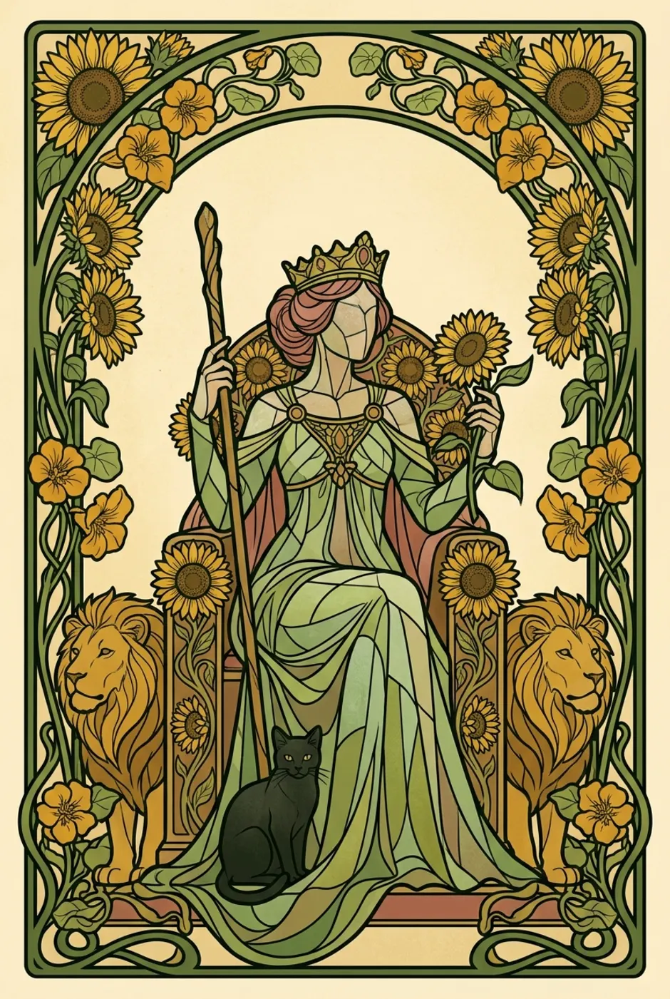 Queen of Wands, upright, a L'Heure Verte tarot card