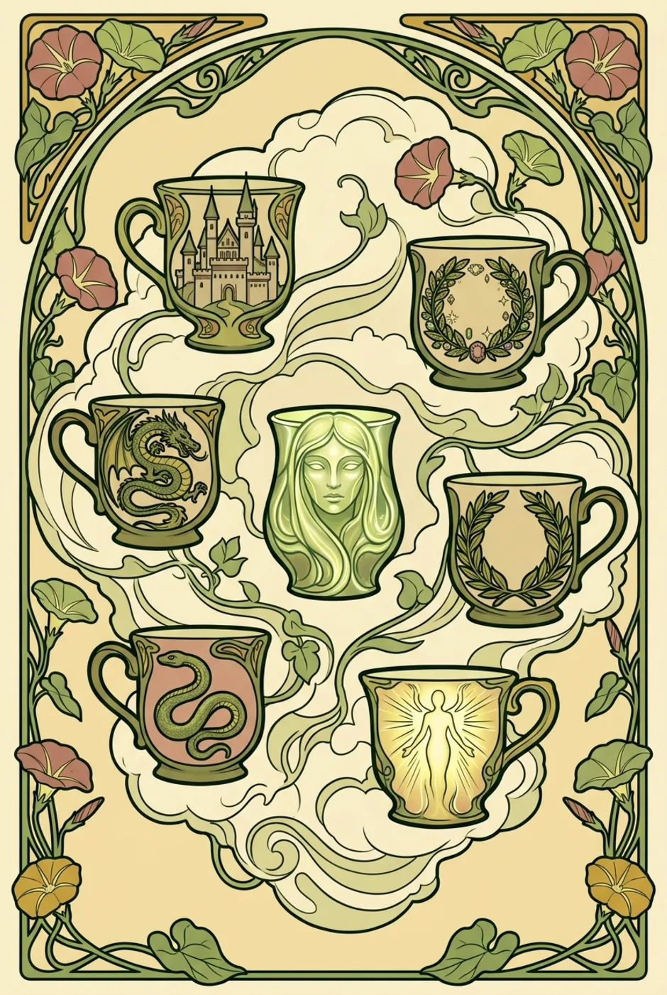 Seven of Cups, reversed, a L'Heure Verte tarot card