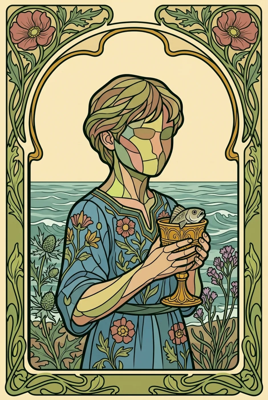 Page of Cups, reversed, a L'Heure Verte tarot card