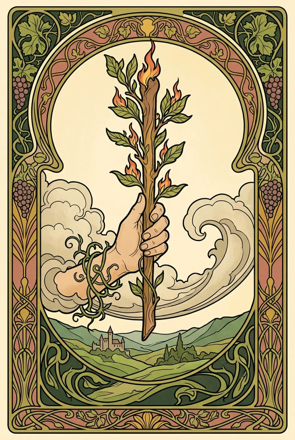 Ace of Wands, upright, a L'Heure Verte tarot card