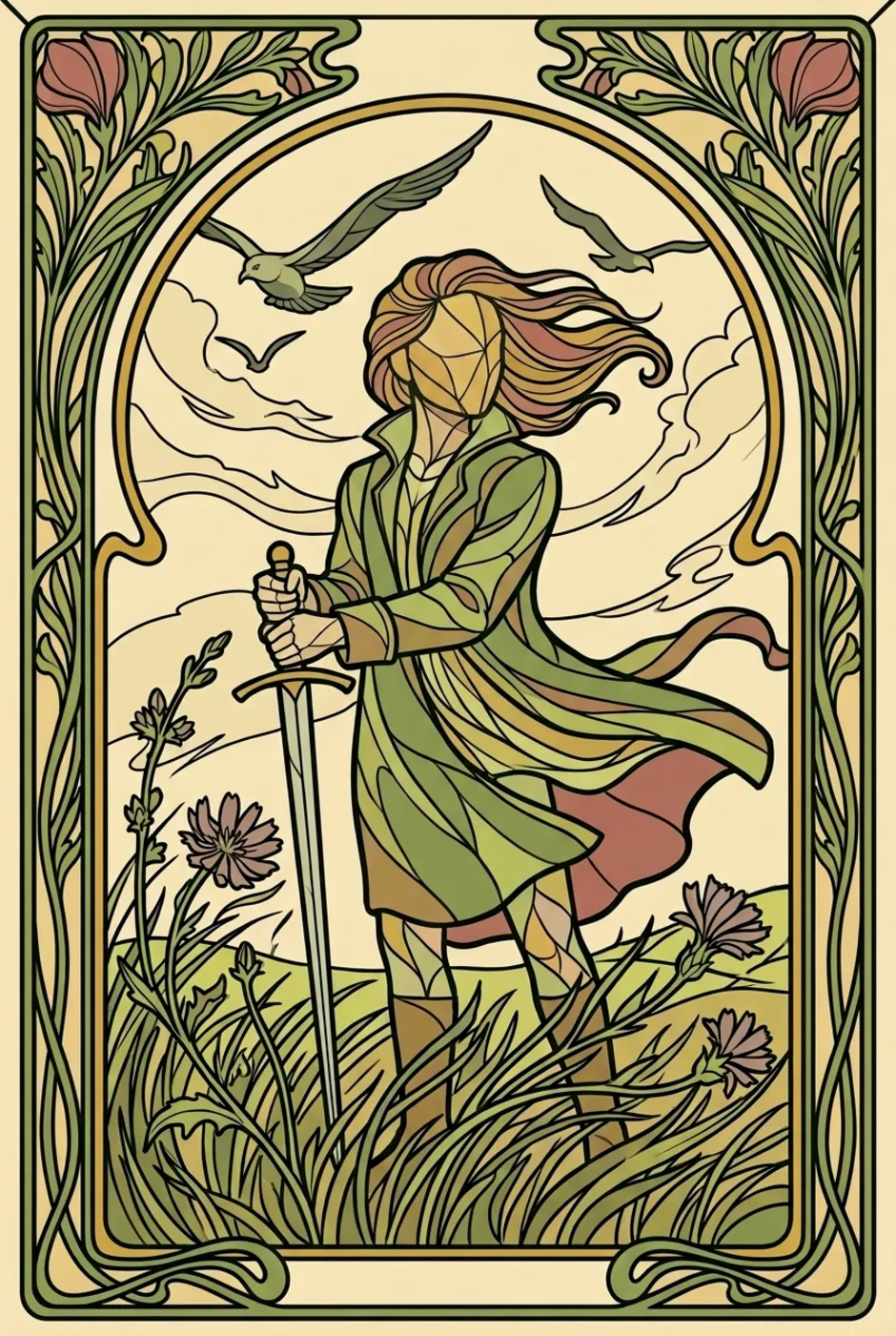 Page of Swords, reversed, a L'Heure Verte tarot card