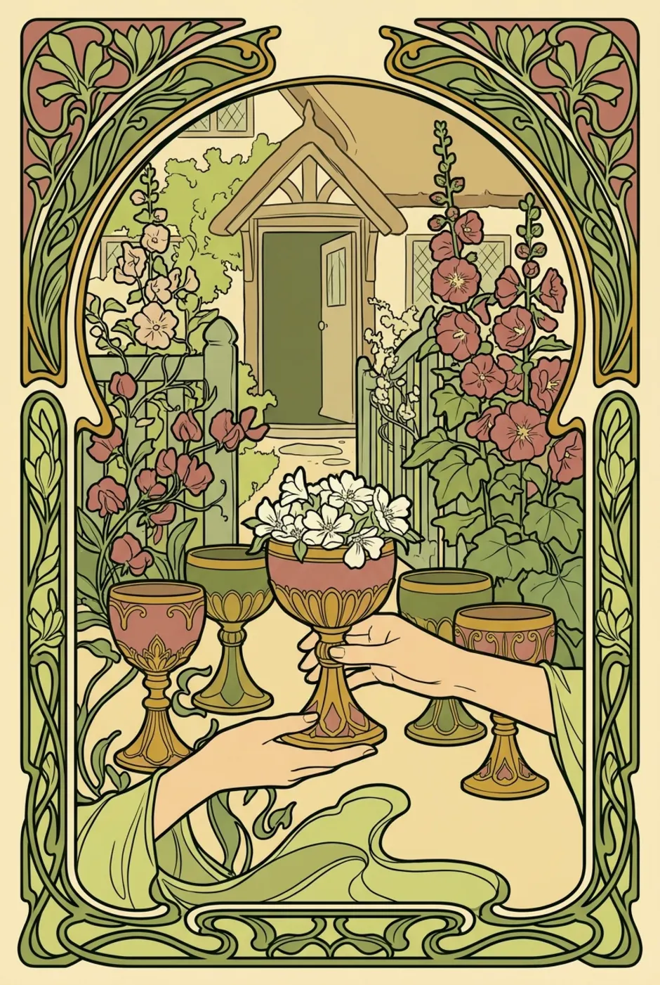Six of Cups, upright, a L'Heure Verte tarot card